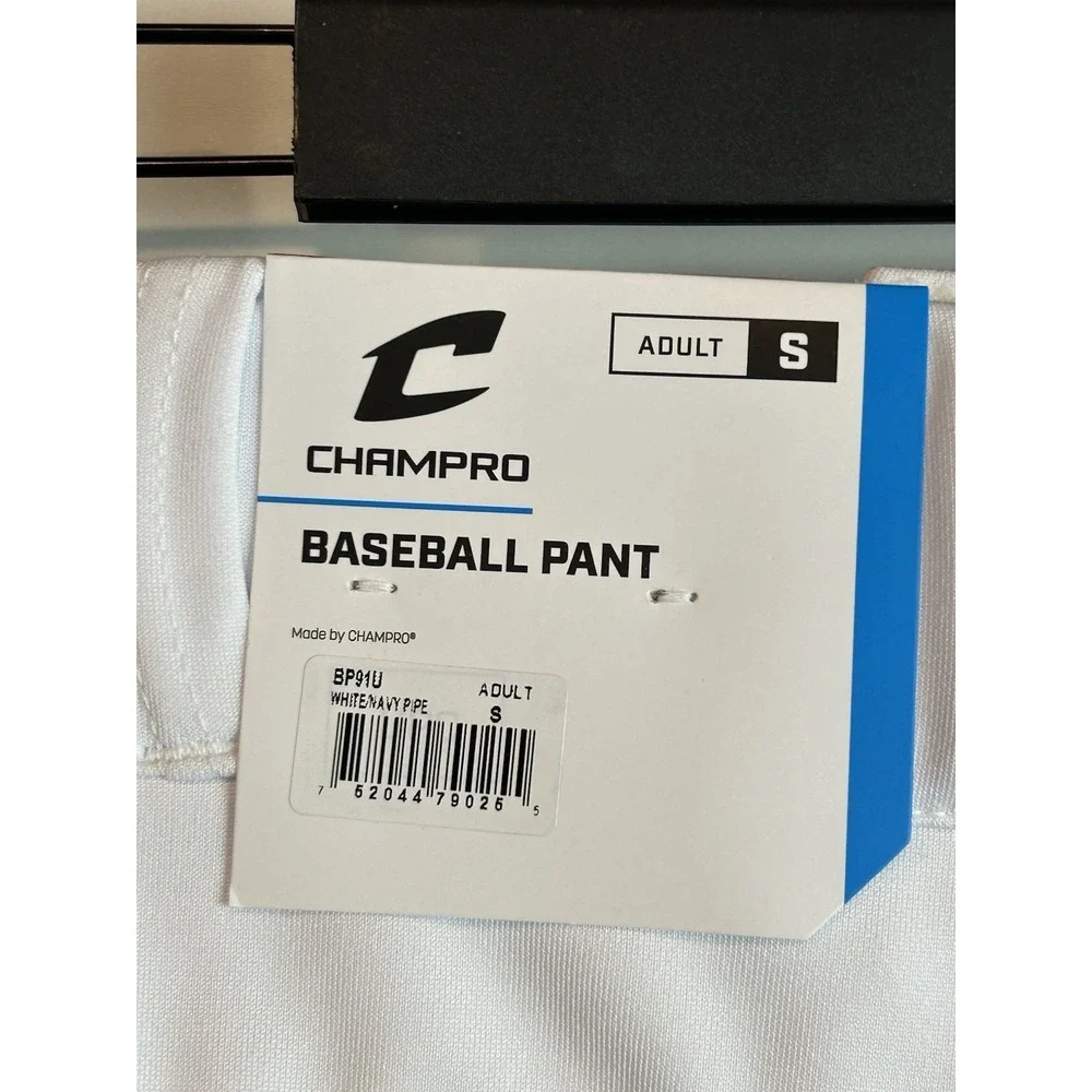 Men's Champro‎ Triple Crown Baseball Pant White w/Navy Stripe Sz Small